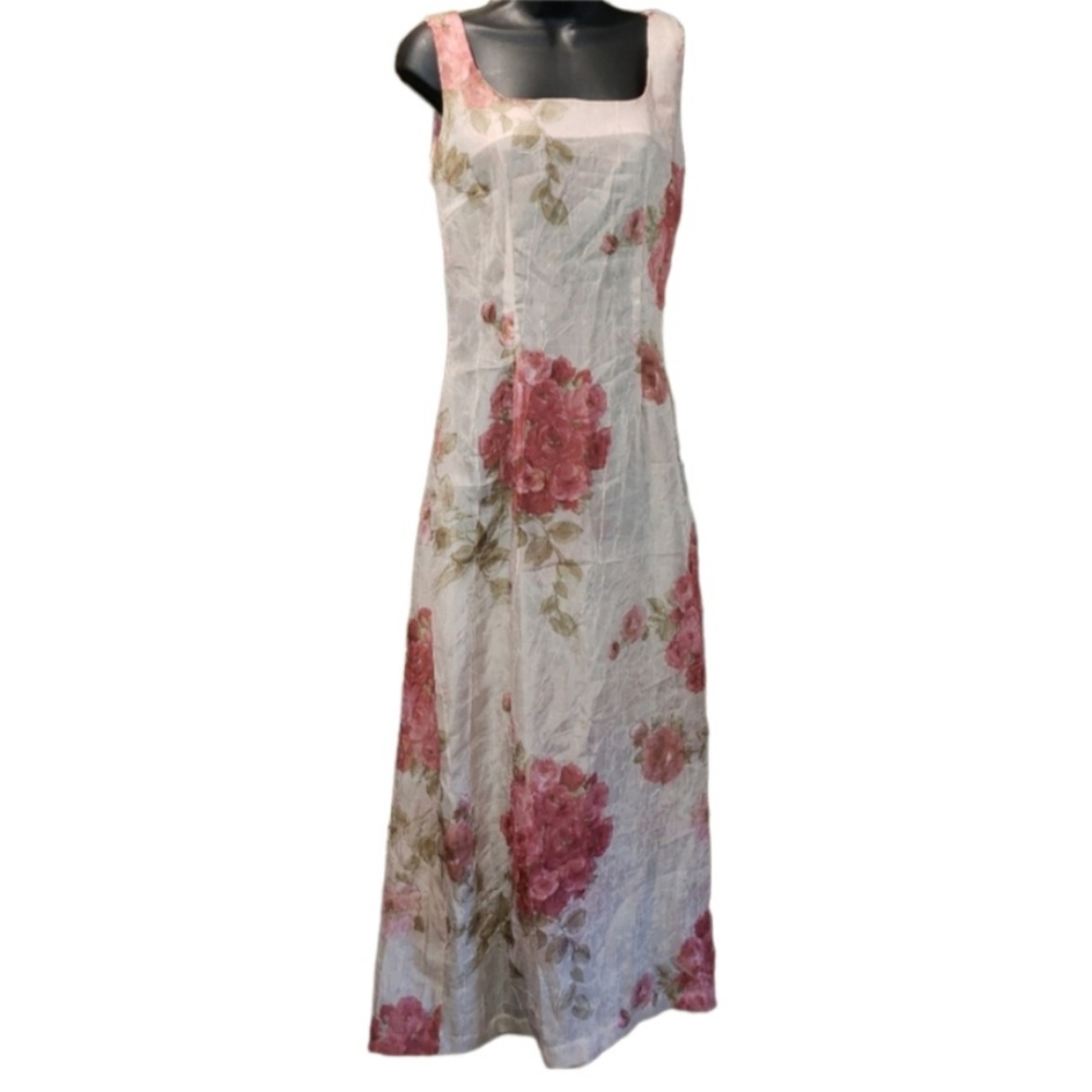 Vintage 90's BIANCA Long Floral Rose Sheath Dress Womens Long Sheath Dress